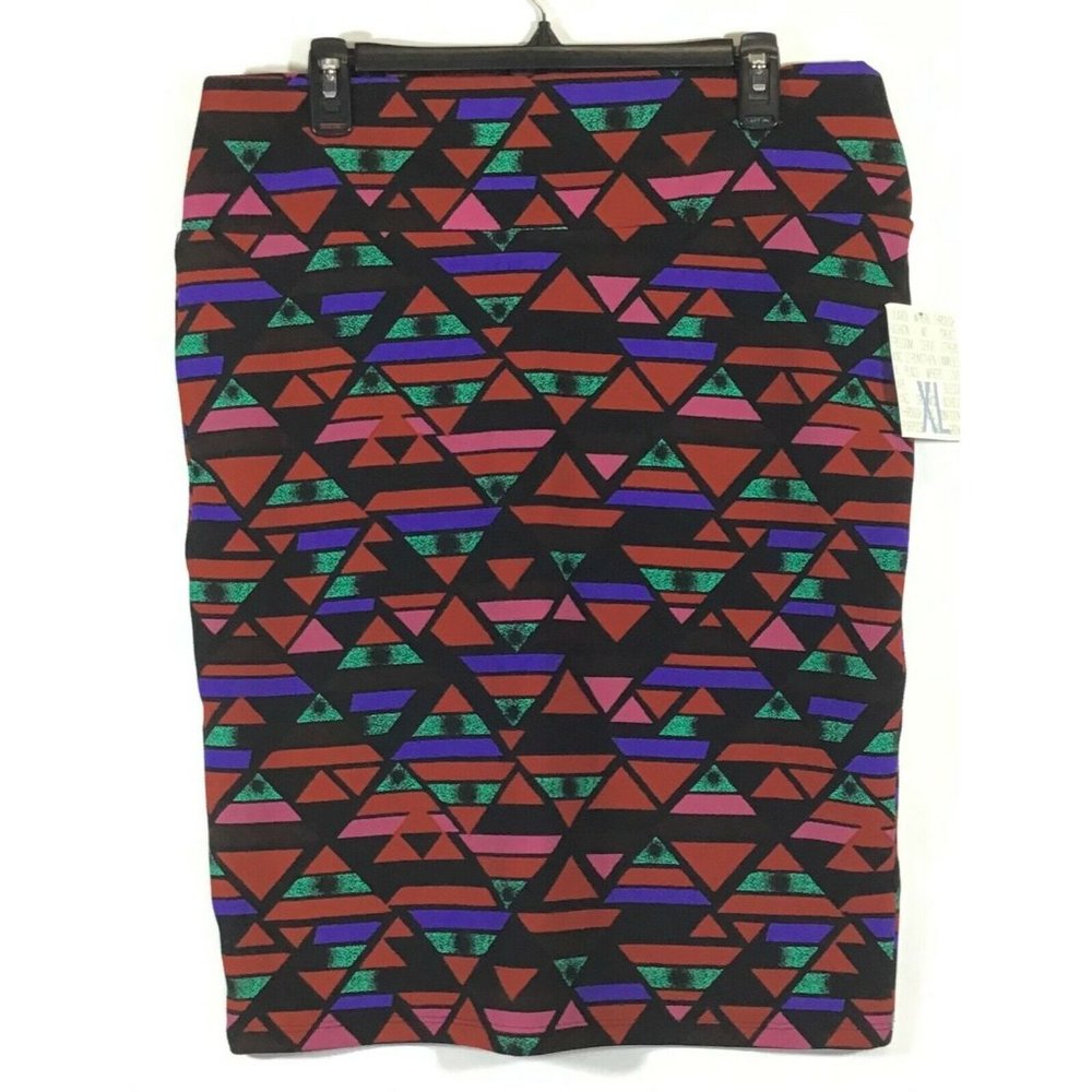 LuLaRoe Cassie / Stretch Pencil Skirt / Black Triangle Geometric Print / Size XL